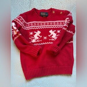 Ralph Lauren Red and White Crewneck Sweater Nordic Pattern